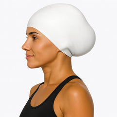 Cască de înot din silicon, copii 7+ ani / adulti, alb - pentru par lung