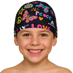 Cască de înot din material textil, copii 3-6 ani, negru - Round Confort Paz