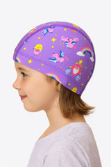 Cască de înot din material textil, copii 3-6 ani, mov - Round Confort Princess