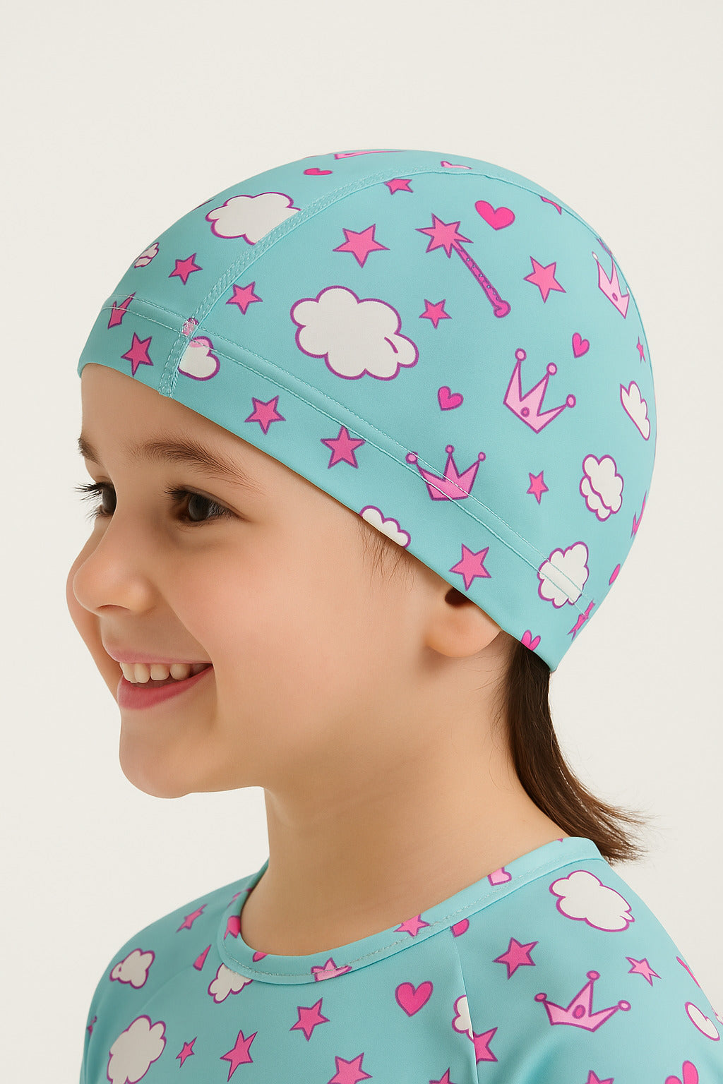 Cască de înot din material textil, copii 3-6 ani, albastru deschis - Fairy