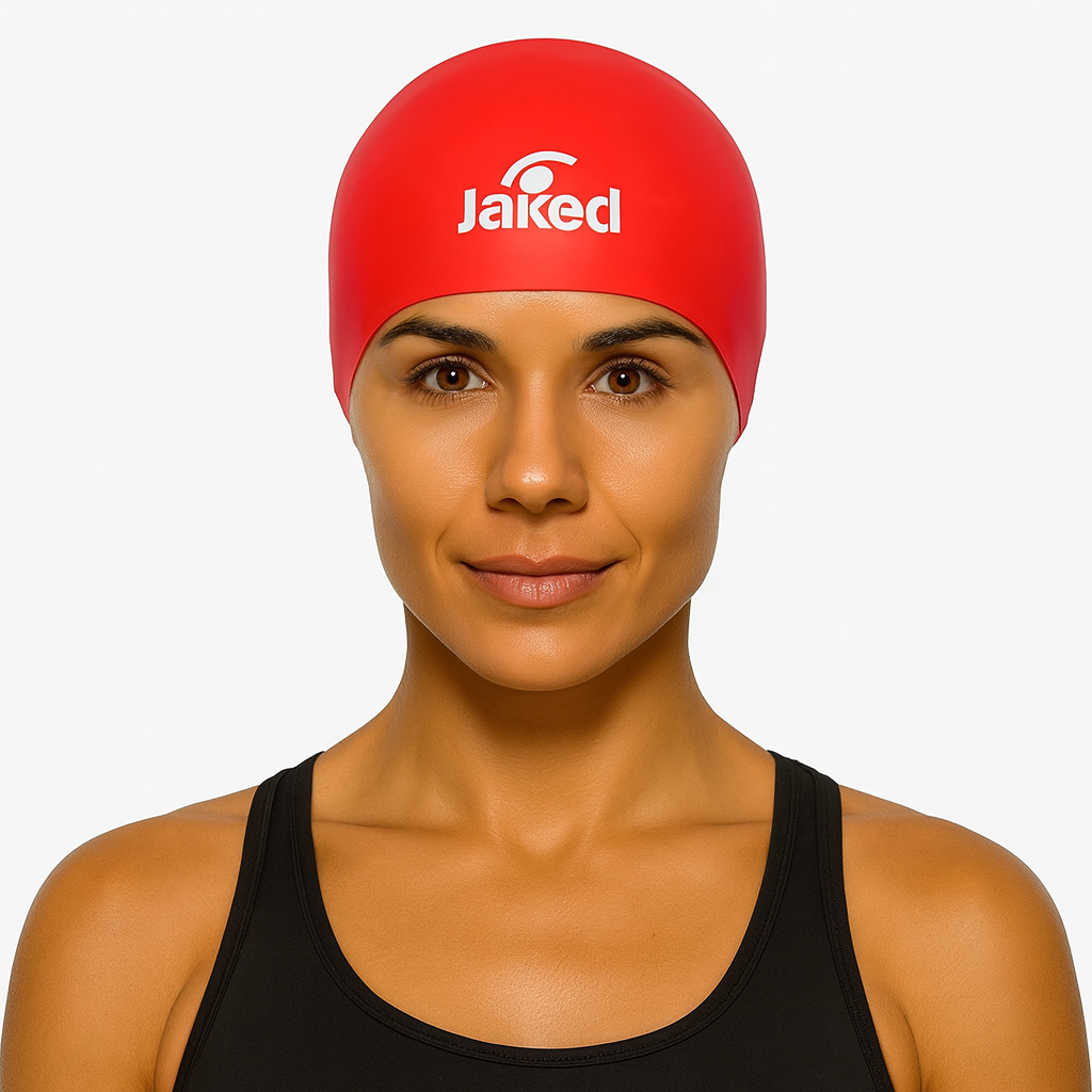 Cască de înot din silicon, copii 7+ ani / adulti, rosu - Jaked Basic