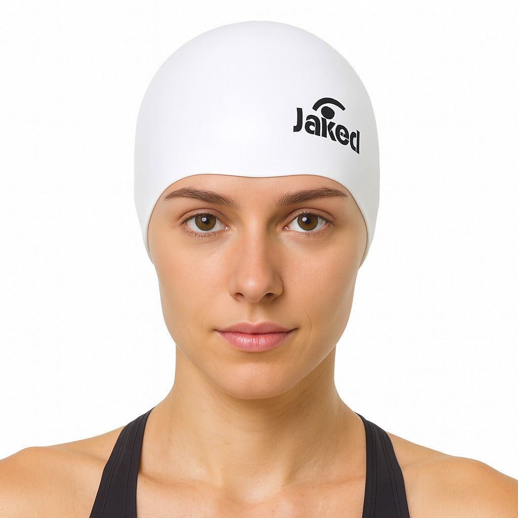 Cască de înot din silicon, copii 7+ ani / adulti, alb - Jaked Basic
