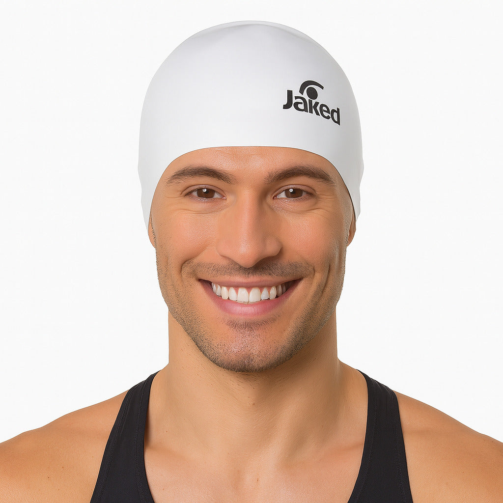 Cască de înot din silicon, copii 7+ ani / adulti, alb - Jaked Basic
