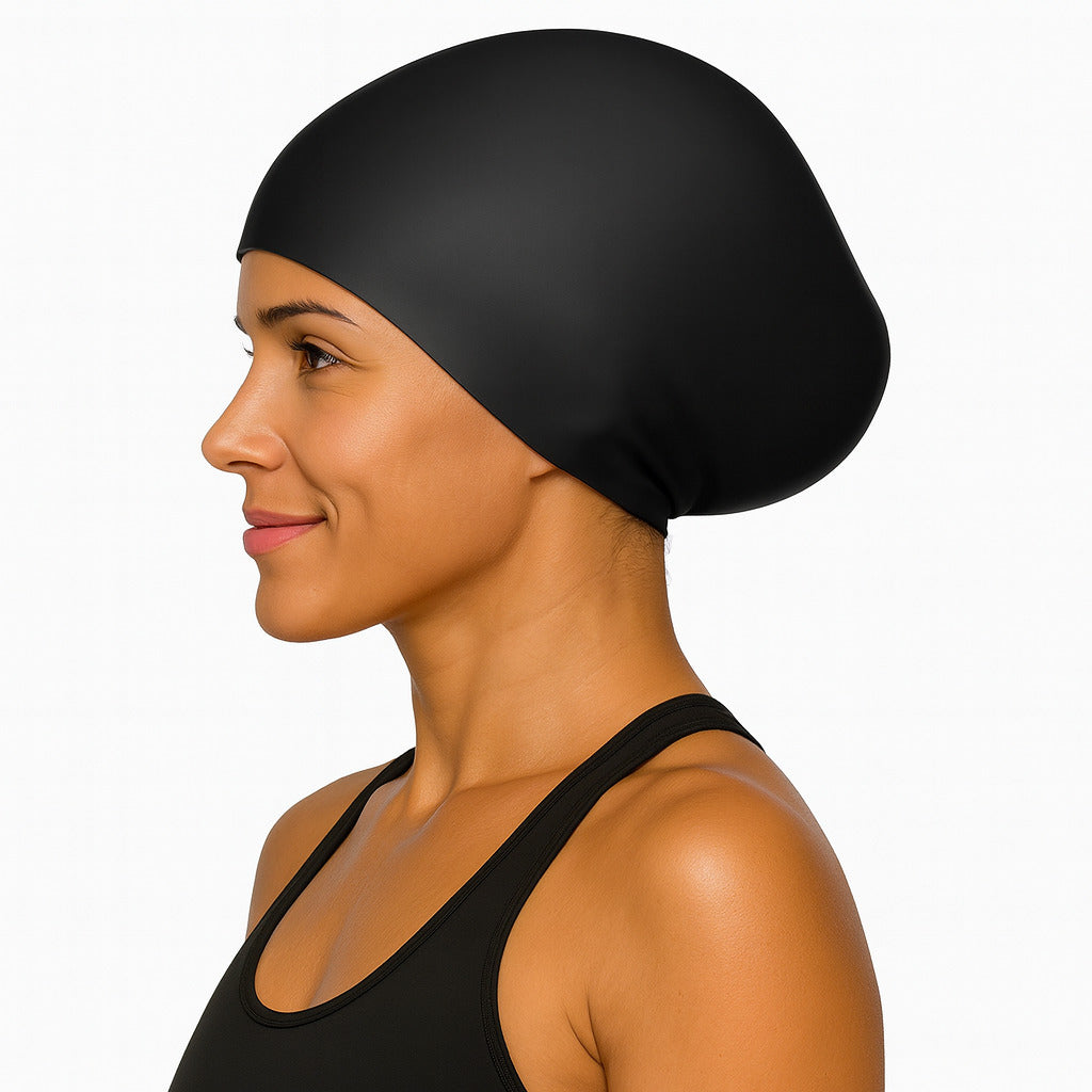 Cască de înot din silicon, copii 7+ ani / adulti, negru - pentru par lung