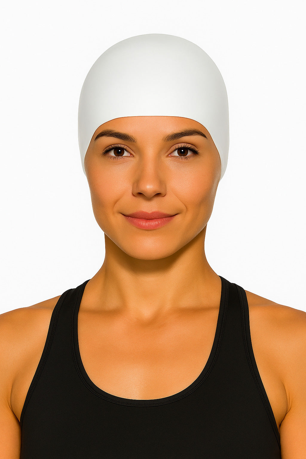 Cască de înot din silicon, copii 7+ ani / adulti, alb - pentru par lung