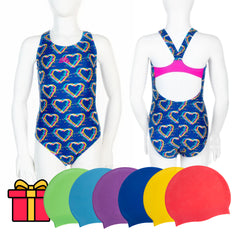 Costum înot fete - Aquarapid LOVY + CADOU: Casca inot copii silicon