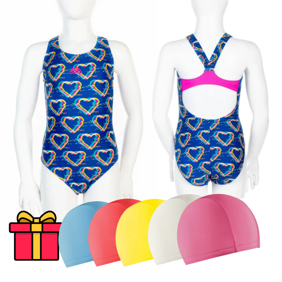 Costum înot fete - Aquarapid LOVY + CADOU: Casca inot copii material textil