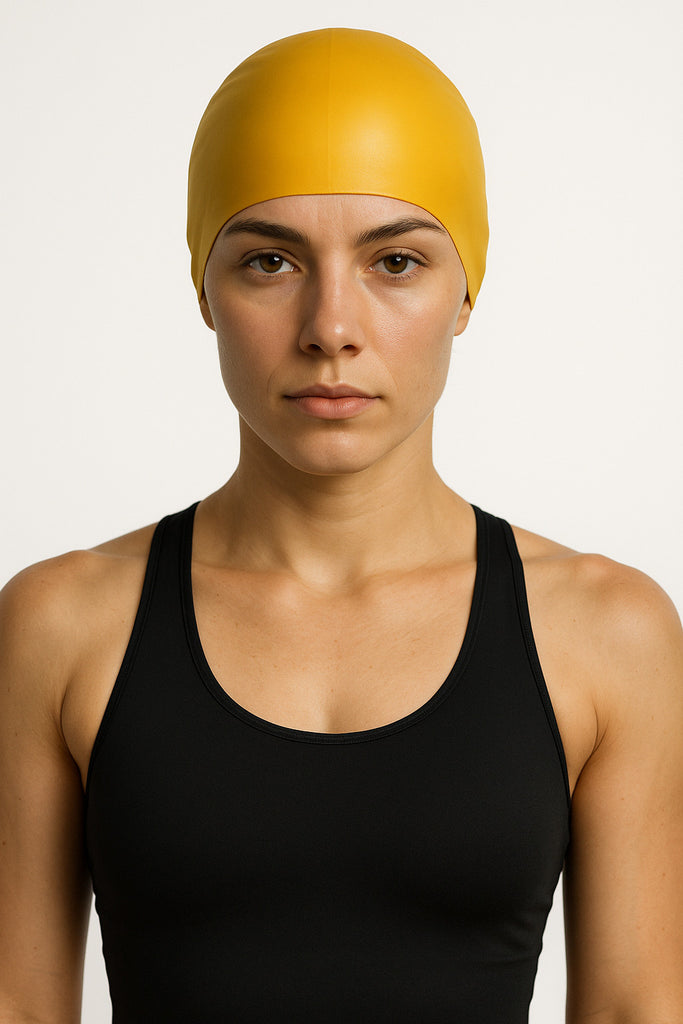 Cască de înot din silicon, adulti, galben - Wrinkle Free Suede