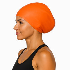 Cască de înot din silicon, copii 7+ ani / adulti, portocaliu - pentru par lung