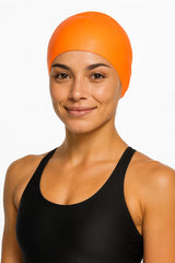 Cască de înot din silicon, copii 7+ ani / adulti, portocaliu - pentru par lung