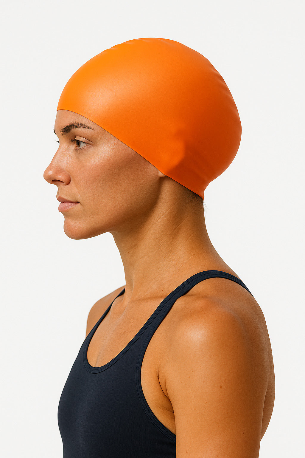 Cască de înot din silicon, copii 7+ ani / adulti, portocaliu - pentru par lung