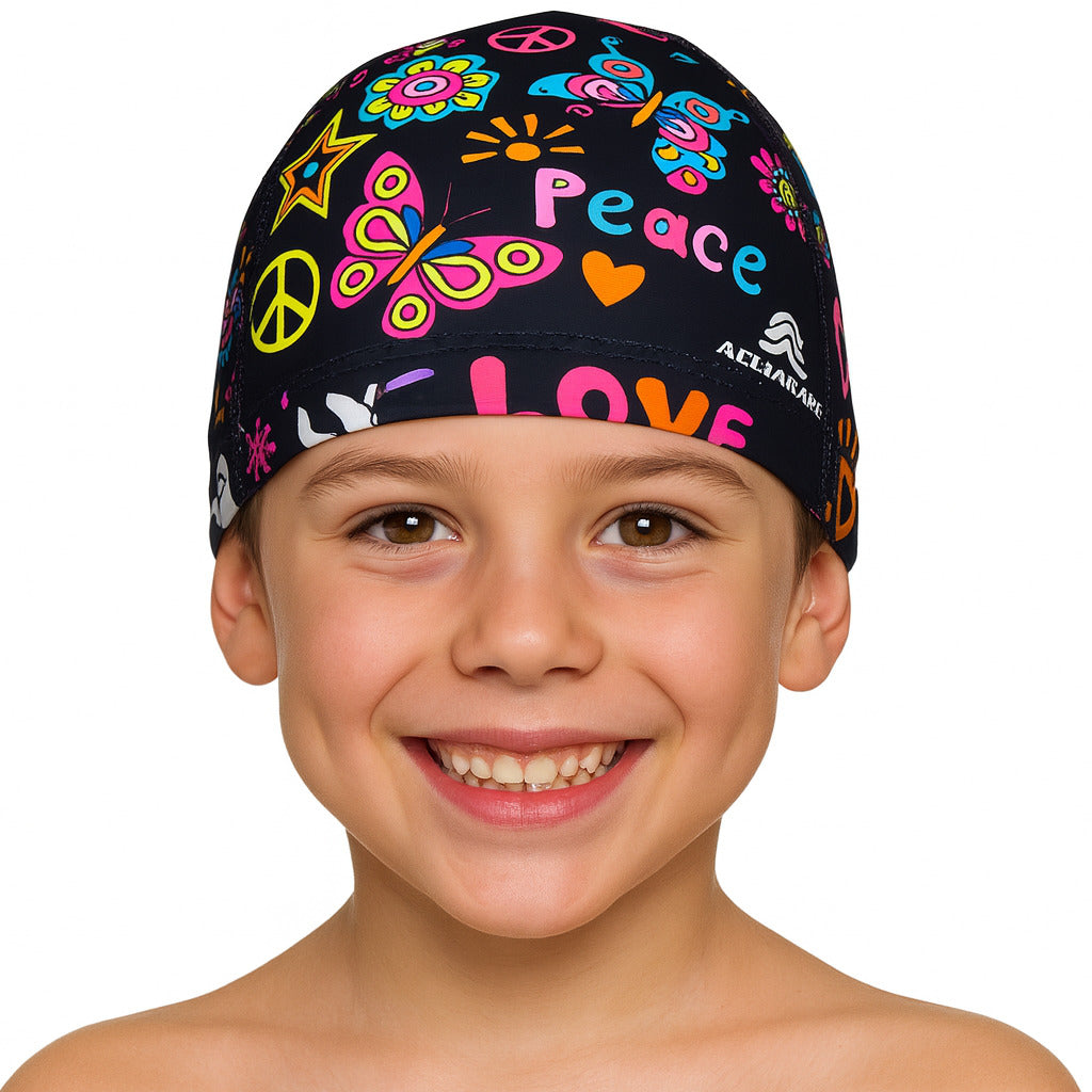 Cască de înot din material textil, copii 3-6 ani, negru - Round Confort Paz