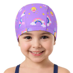 Cască de înot din material textil, copii 3-6 ani, mov - Round Confort Princess