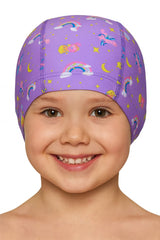 Cască de înot din material textil, copii 3-6 ani, mov - Round Confort Princess